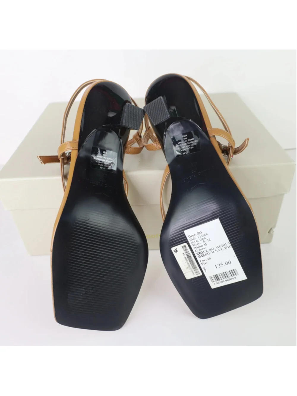 Marc Fisher LTD Calinda Sandals 5.5M Medium Natural Leather Thong Heels 0480